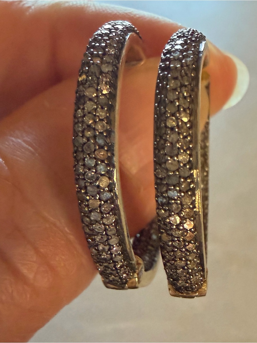 Black Spinel Sterling Silver Hinged Hoops